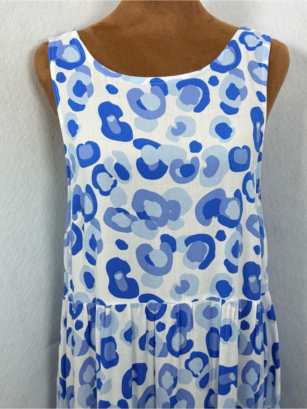 Cottagecore Tiered Blue Leopard Print Small Maxi Dress Viscose - Picture 4 of 10